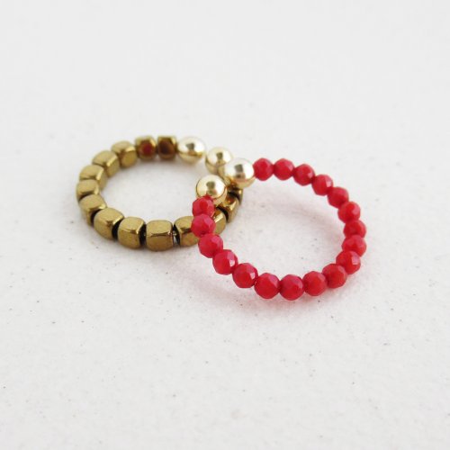 ETERNA Handmade Accessories 赤珊瑚とキューブヘマタイトのイヤーカフセット、2WAY