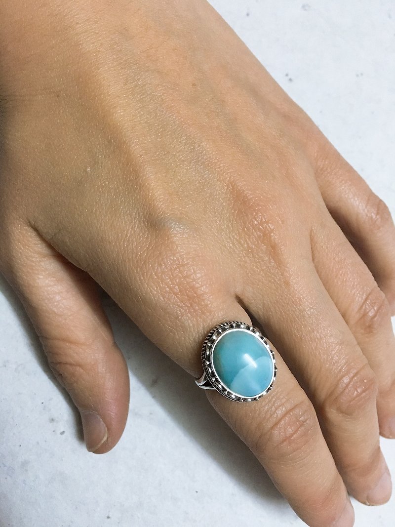 Larimar Finger Ring Handmade in Nepal 92.5% Silver - แหวนทั่วไป - เครื่องประดับพลอย 