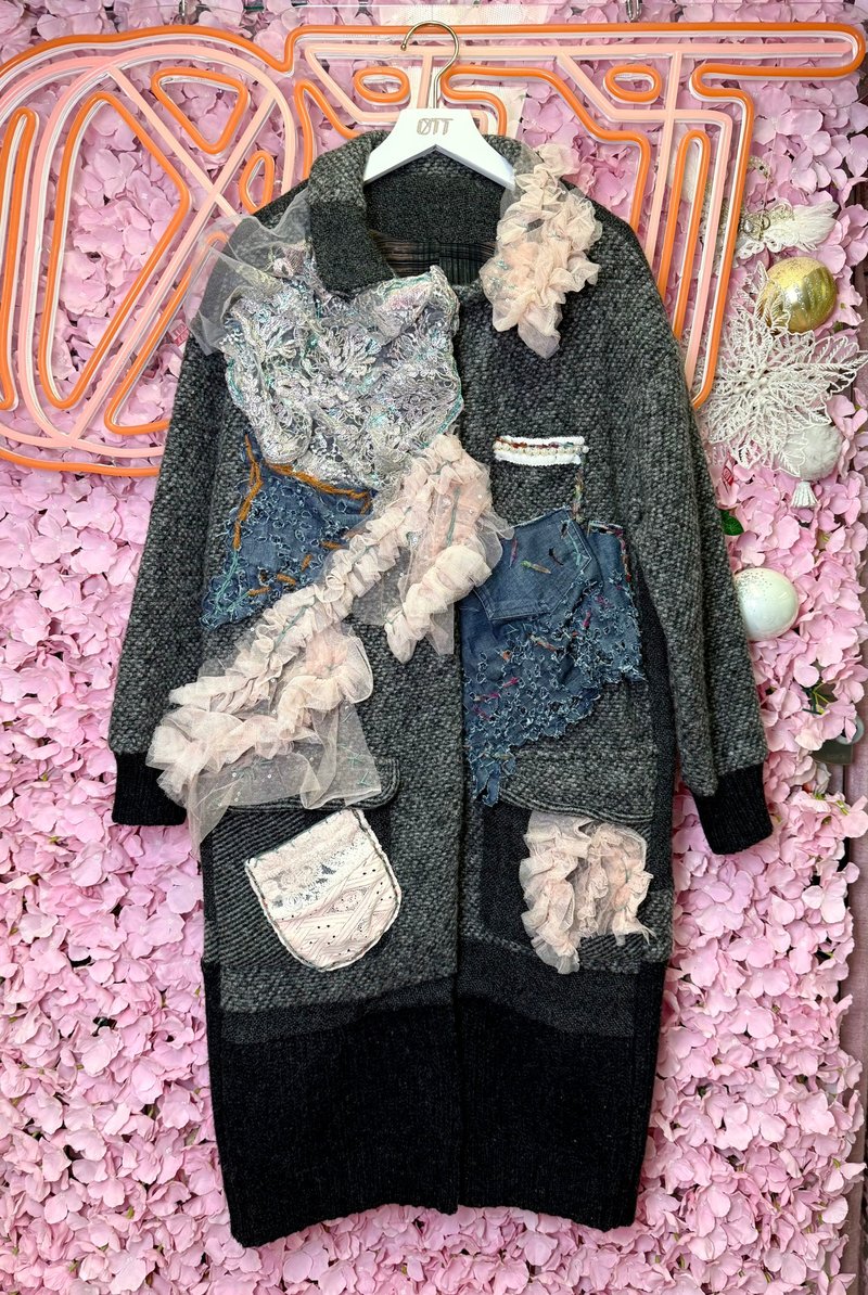 OTT獨一無二•Unique日系浪漫風粉色layser牛仔洗水粒粒絨長褸 - 女裝外套/大衣 - 羊毛 粉紅色