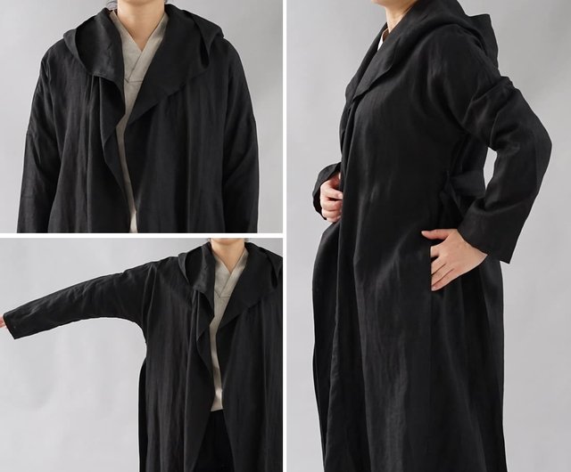 wafu - 男女兼用リトアニアリネンコート前端二重ローブロング丈長袖