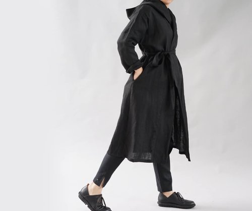 wafu - 男女兼用リトアニアリネンコート前端二重ローブロング丈長袖