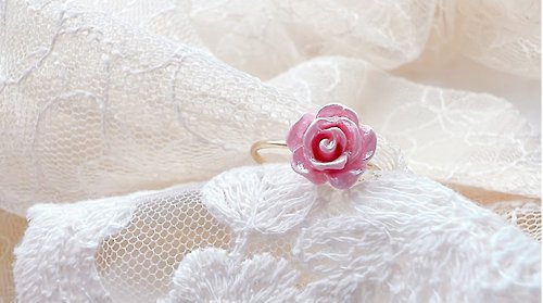 幸為天上星 小玫瑰花 粉紅 戒指 可調式 14K包金 氣質 花朵