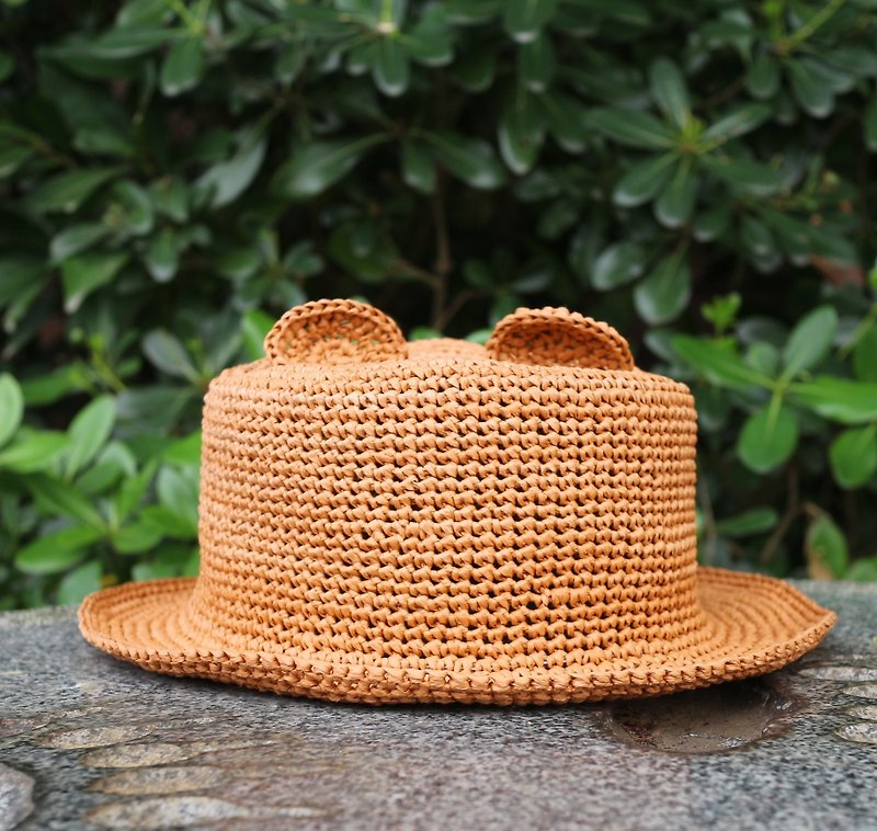 Handmade - Beanie - Hand Knit Summer Bears Paper Hat - Hand Knit - Travel/Light Travel/Birthday Gift/Couple Hat - Other - Paper Brown
