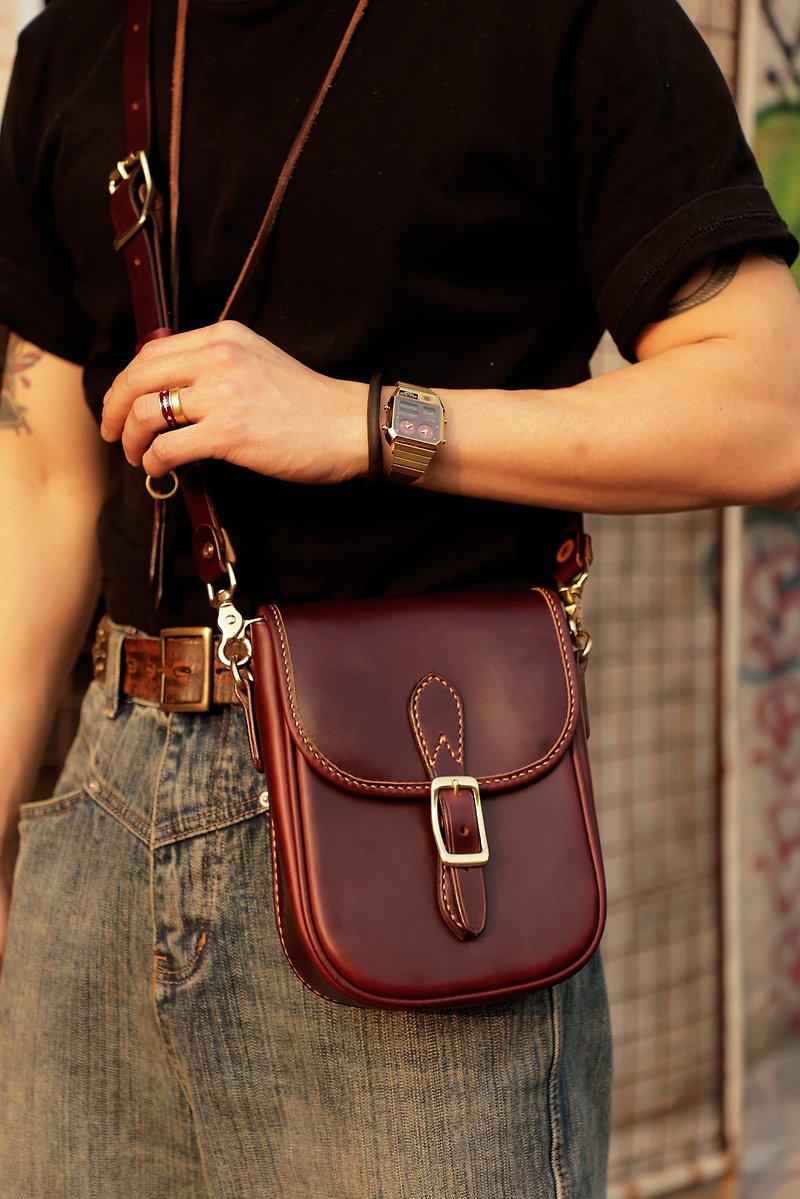 American vintage Horwen tea core leather saddle bag crossbody bag - Messenger Bags & Sling Bags - Genuine Leather Multicolor