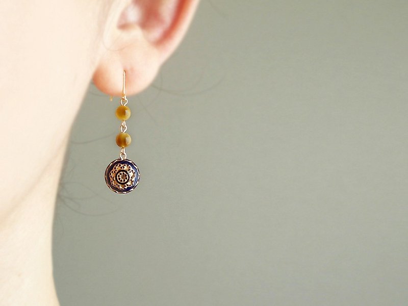 Golden tigereye 虎眼石, antique style, hook earrings - ต่างหู - หิน สีส้ม