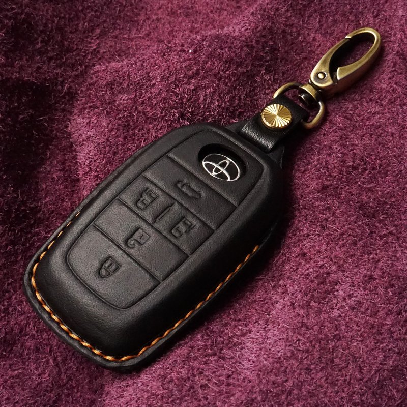 Leather Key-Fob-FIT-FOR-KEY-CASE-COVER-FITS TOYOTA ALPHARD - Keychains - Genuine Leather Black