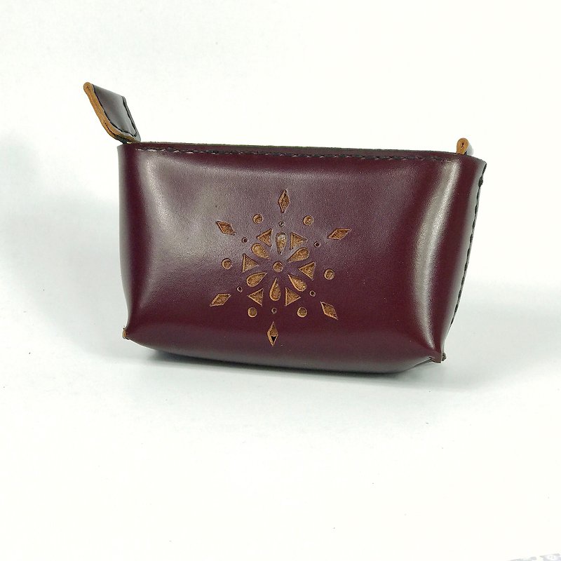 zemoneni hand-made fireworks season Clutch cosmetic bag red wine - Other - Genuine Leather Red