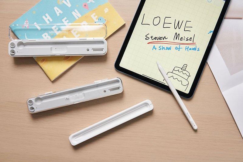 二合一磁吸充電收納筆盒:磁吸&插線充電/磁吸收納/Apple Pencil - 行動電源/充電線 - 塑膠 白色