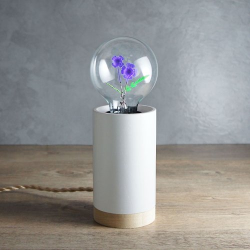 DarkSteve 「演活生命」 圓柱形木制小夜燈 - 含 1 個 紫色許願花球燈泡 Edison-Style 愛迪生燈泡