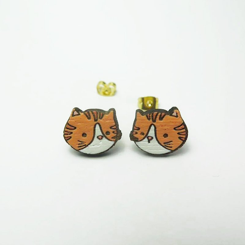 Wooden earring cat meow - Earrings & Clip-ons - Wood Orange