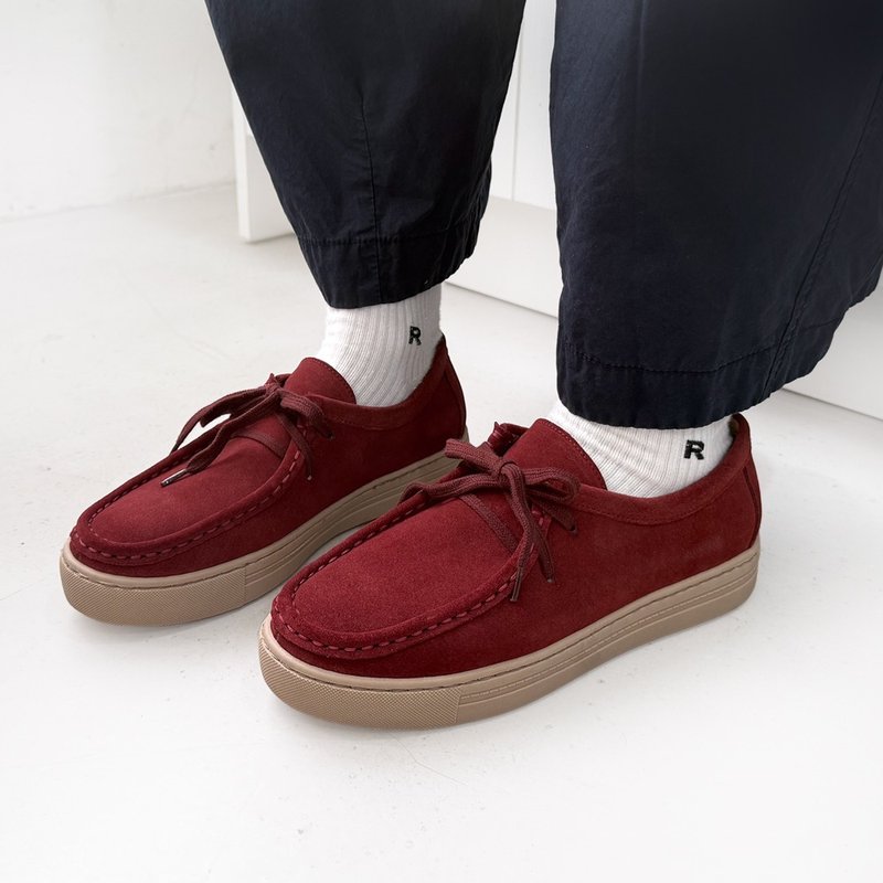 防水皮革! 溜溜秋秋厚底袋鼠鞋 雙鞋帶 紫紅 MIT 全真皮-莓果紅 - 女休閒鞋/帆布鞋 - 真皮 紅色