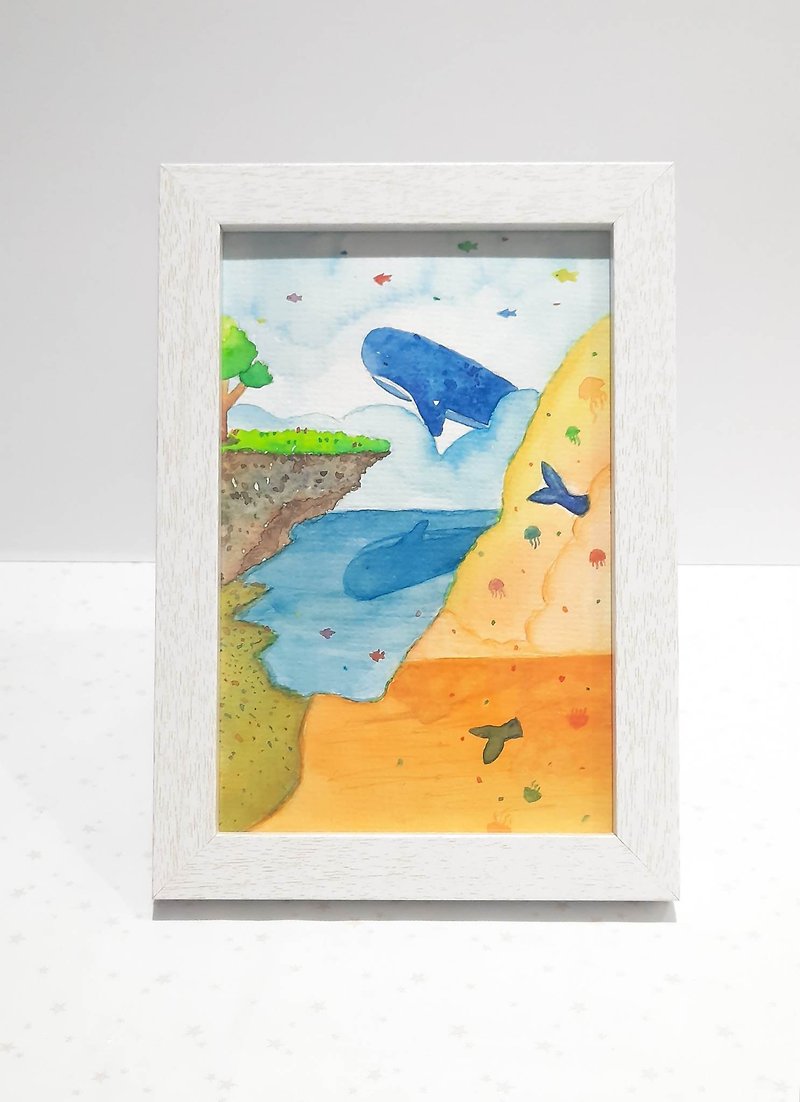 Haiyue-whale (hand-painted illustration/watercolor/with frame)-original - โปสเตอร์ - กระดาษ 