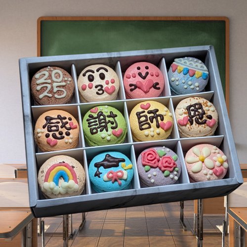 幸福預兆 【幸福預兆】感謝師恩 畢業季手工彩繪12入法式馬卡龍緞帶禮盒