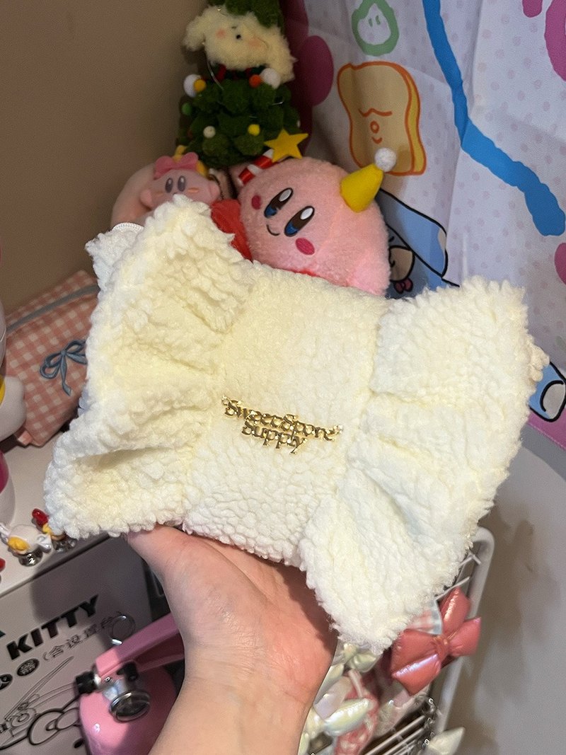 Sweetstore Supply 原創奶油羊羔蝴蝶結化妝包 便攜收納包 - 化妝包/收納袋 - 棉．麻 白色