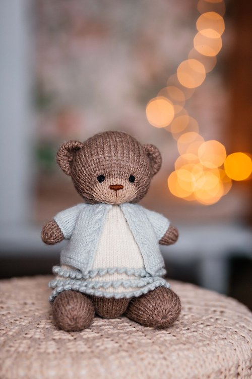 Small & Trendy Teddy bear, knitted bear, gift for baby. doll, felted doll, realistic bear.