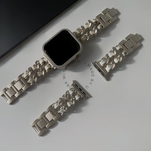 LUKO.Store Apple Watch 星光皮革鏈帶不鏽鋼錶帶 雙色