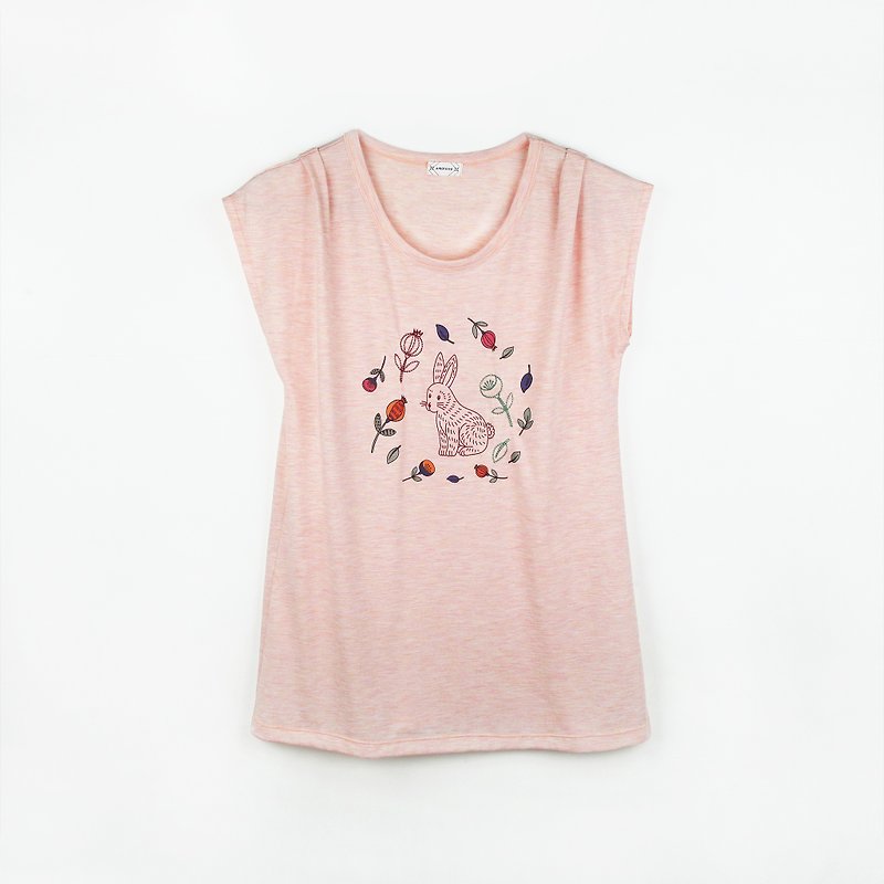 Parent-child adult models - meet chirp bit Bunny T-shirt / t-shirt - Women's T-Shirts - Cotton & Hemp Pink