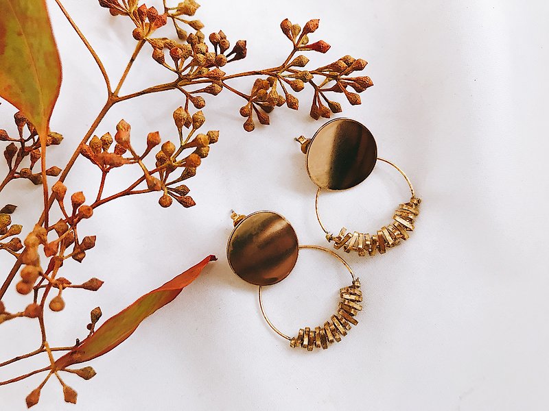 手作耳環 天然黃銅 極簡設計 時光倒影 - 耳環/耳夾 - 銅/黃銅 金色