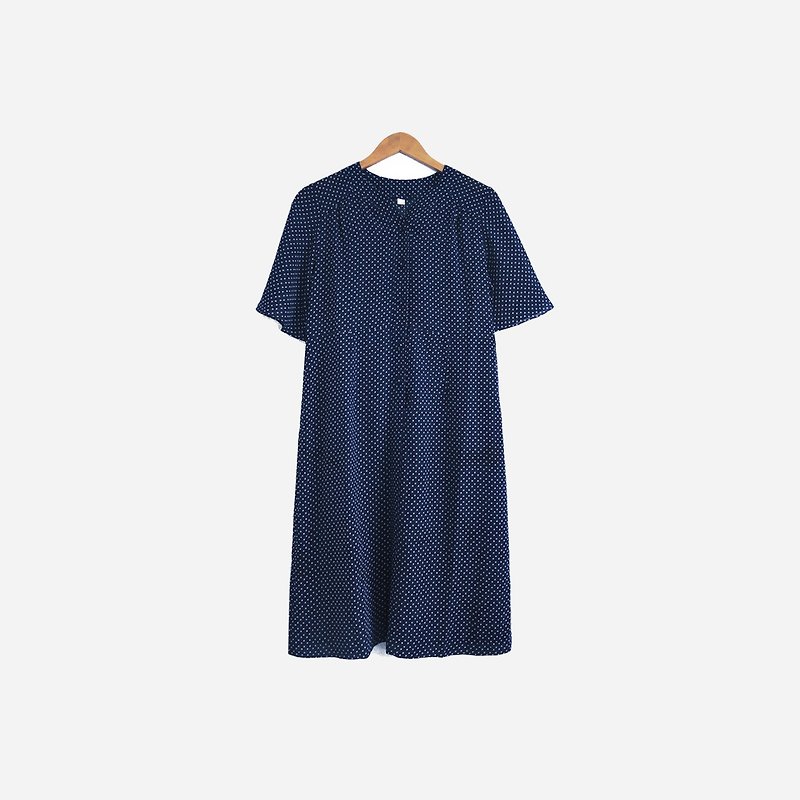 脫臼古著 / 深藍印花洋裝 no.600  vintage - 連身裙 - 其他材質 藍色