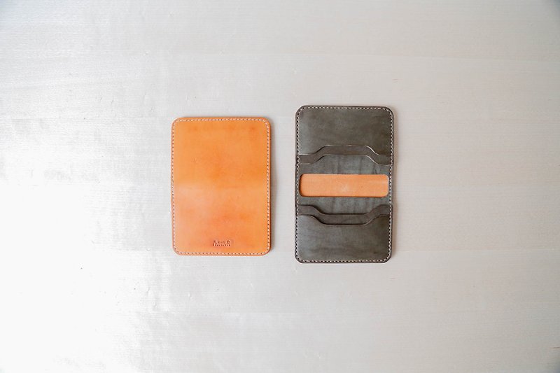Contrasting Color Business Card Holder- Handmade Genuine Leather Business Card Holder - Card Holders & Cases - Genuine Leather 