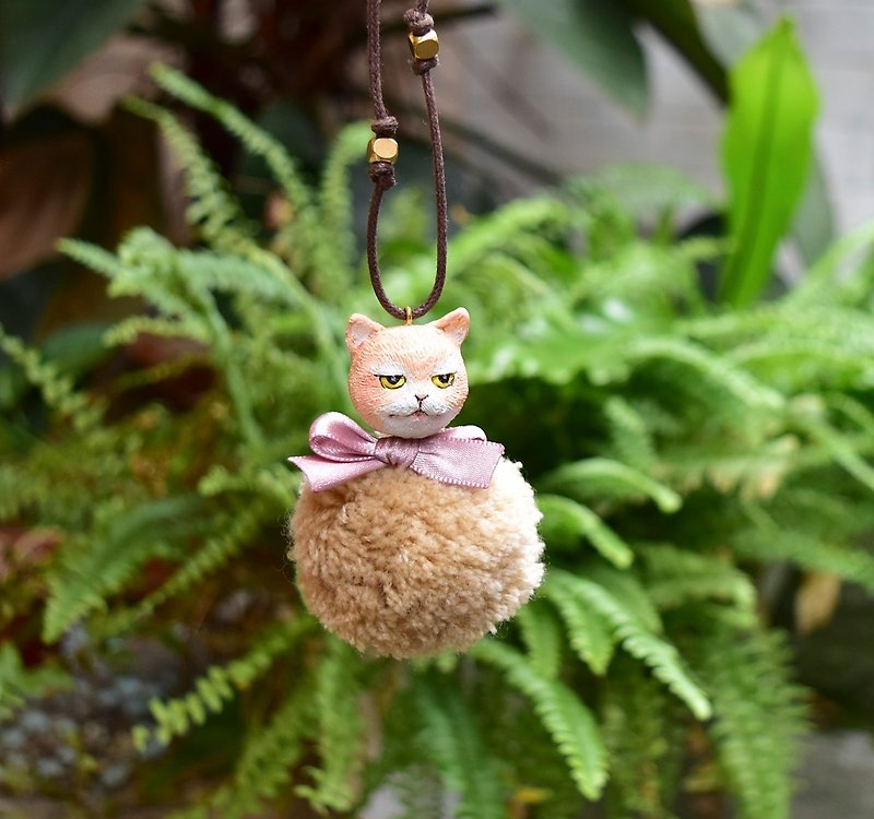 Do not cut cat copper beads long necklace - สร้อยคอยาว - พลาสติก สีส้ม
