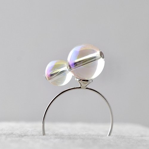 michicusa jewelry シャボン玉のリング 水晶 オープンリング フリーサイズ コイルリング シルバーカラー 日本設計