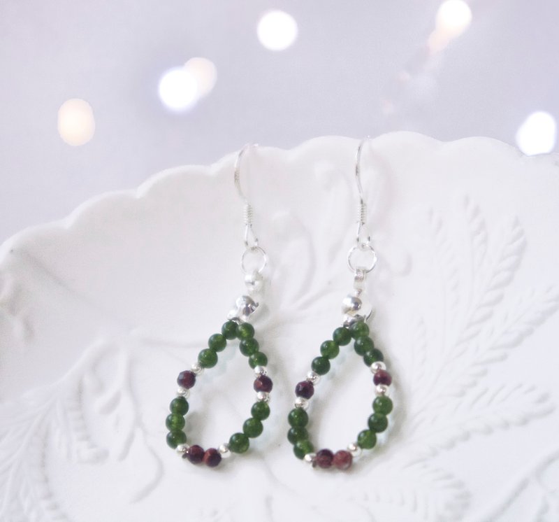 Christmas / garland - red jasper 925 Silver Stone earrings - Earrings & Clip-ons - Sterling Silver Green