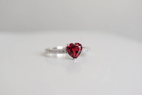 roseandmarry Natural Garnet Heart ring Silver925, Birthday Gift, January Birthstone ring