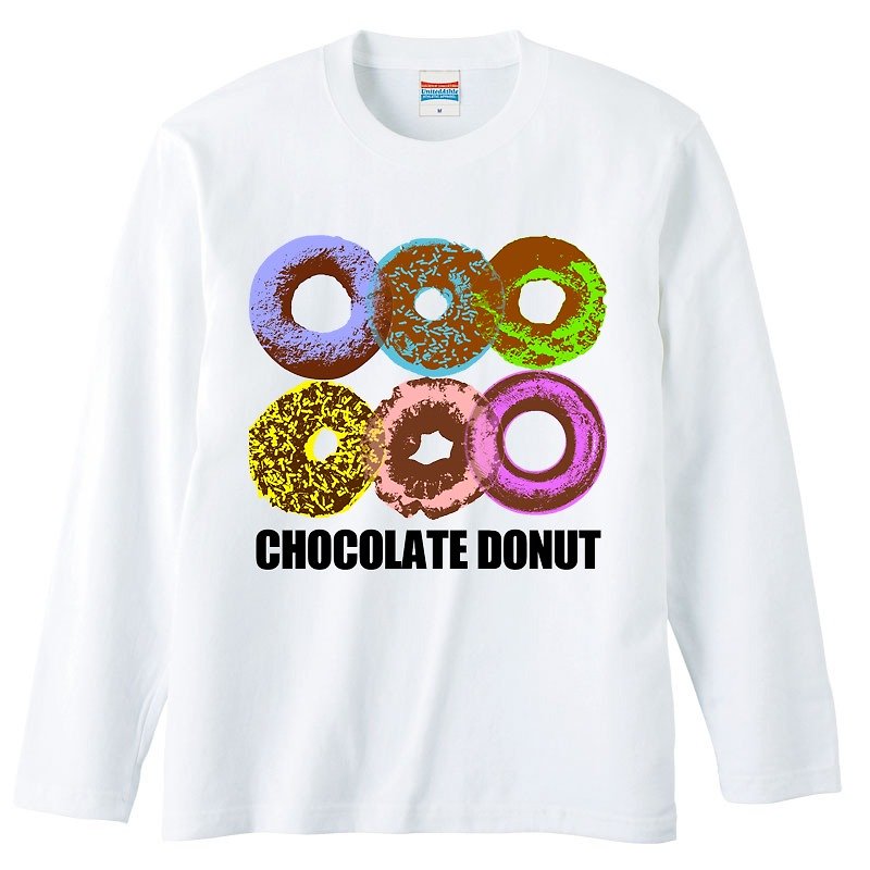 Long sleeve T-shirt / Chocolate donuts - เสื้อยืดผู้ชาย - ผ้าฝ้าย/ผ้าลินิน ขาว