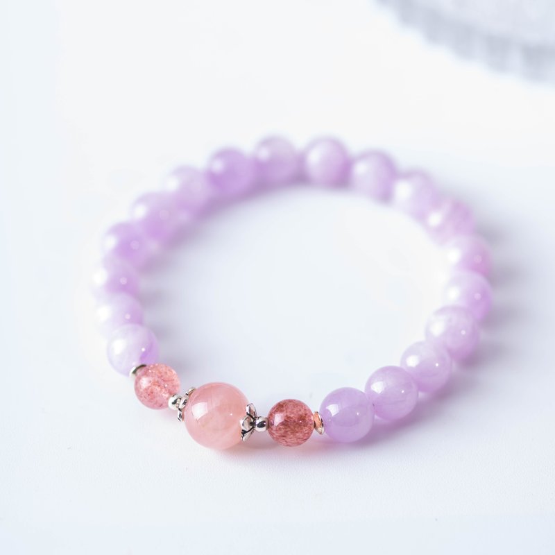 Kunzite, Strawberry Rose Quartz, 925 Sterling Silver Findings Bracelet - Bracelets - Semi-Precious Stones Purple