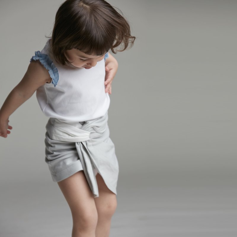 Fashion Folding Short Skirt-Pink/Gray - Other - Cotton & Hemp Gray