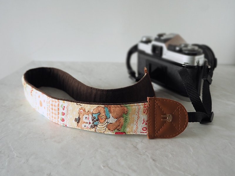 Out-of-print product|Handmade decompression camera strap camera strap camera strap (Bearing Duck Rabbit-Yellow) - Camera Straps & Stands - Cotton & Hemp Yellow