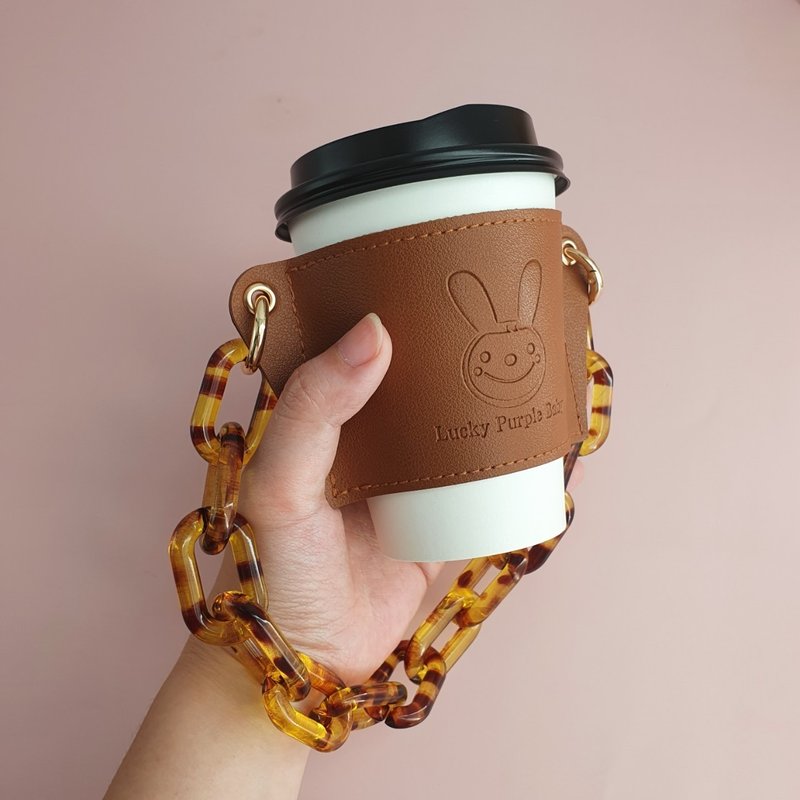 【幸運紫娃】時尚飲料提袋杯套－品味褐 (皮革款) 聖誕禮物 - 飲料提袋/杯套 - 人造皮革 