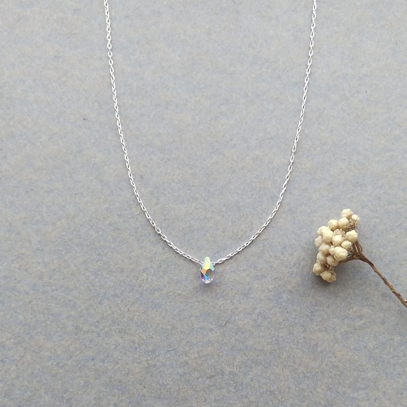 Sn002-Angel Teardrop-Pure Silver Crystal Necklace - Necklaces - Gemstone Silver