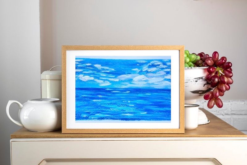 Seascape Sunset Artwork, Modern Impressionism Painting, Art, Sea Landscape - 壁貼/牆壁裝飾 - 紙 多色