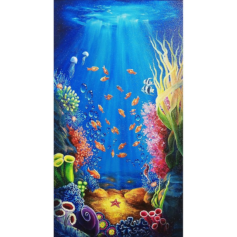 Original oil painting Underwater world .90cm x 50cm. size Stretched on canvas - Posters - Other Materials Blue