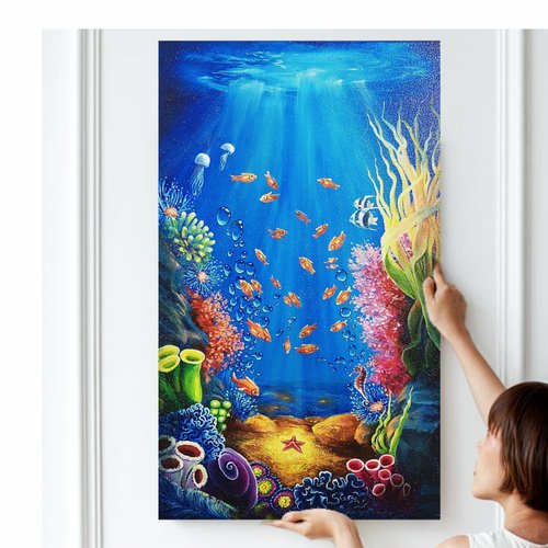 現代アート　アン・マレット　直筆サイン『WATER』キャンヴァスに油彩1025B 現代アートアン・マレット直筆サイン『WATER』キャンヴァスに