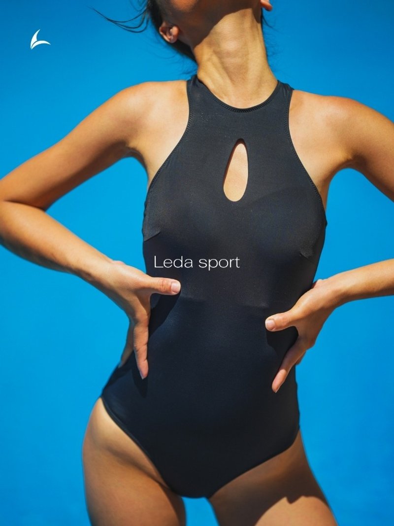 Leda Sport water drop cut-out medium support elegant one piece swimsuit - Women's Swimwear - Nylon Black