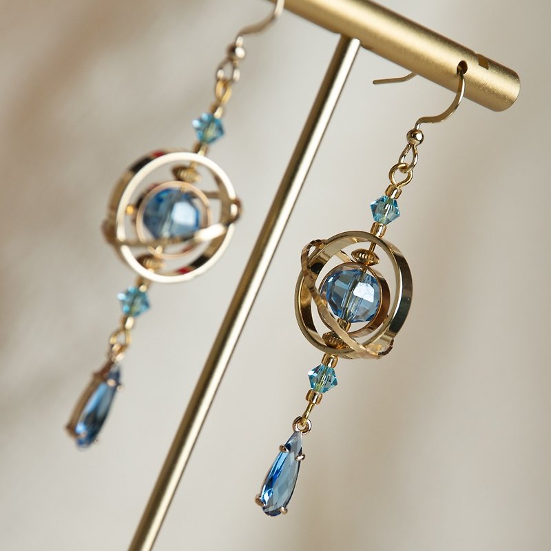 水星概念 立體星球耳環  藍色 鍍真金 耳夾 耳針 - 耳環/耳夾 - 其他金屬 藍色