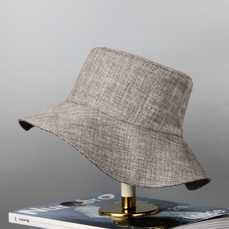 MIX條紋棉麻遮陽帽吸濕透氣 - 帽子 - 棉．麻 卡其色