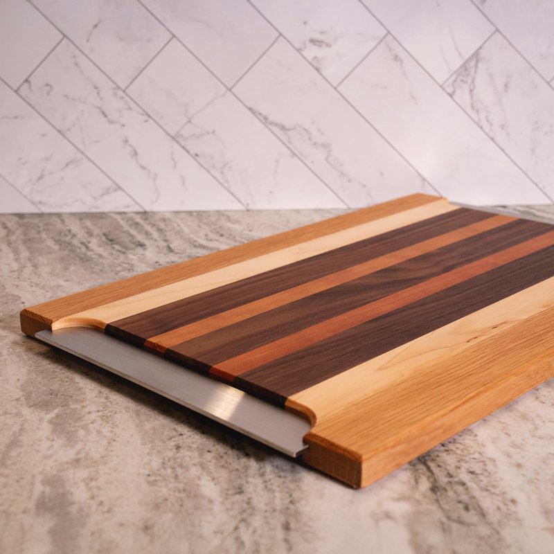 American Fifty9 Design New York solid wood color matching tray-stainless steel handle #4 - จานและถาด - ไม้ สีนำ้ตาล