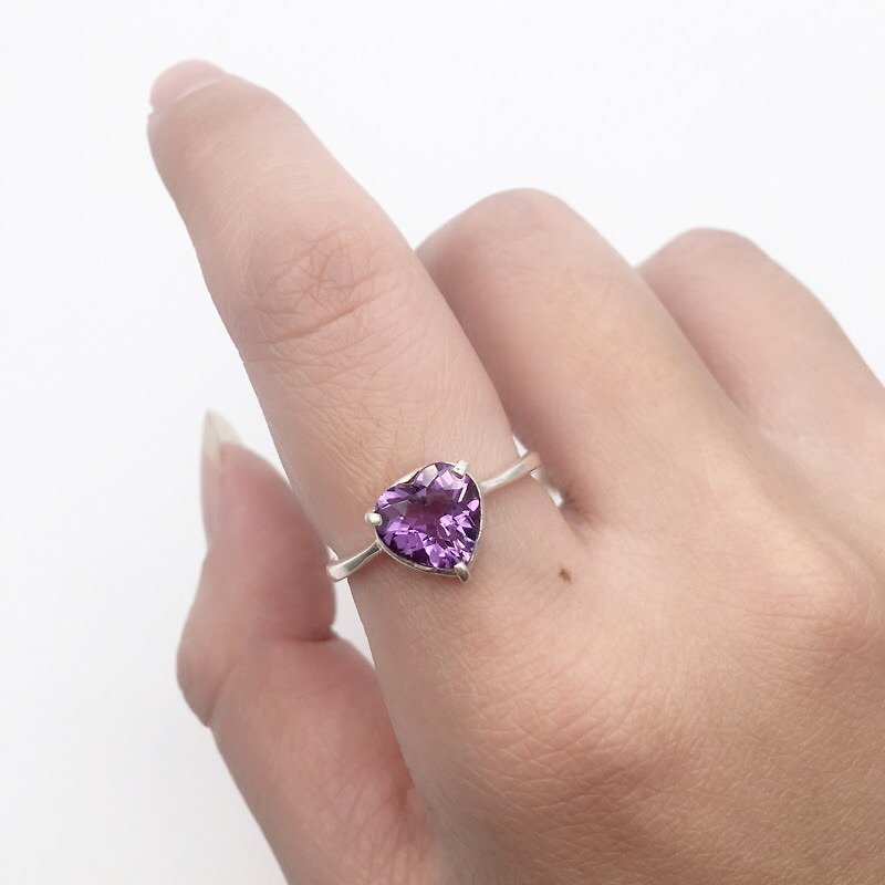 Amethyst heart-shaped gemstone ring sterling silver Nepal hand-made mosaic - General Rings - Gemstone Purple