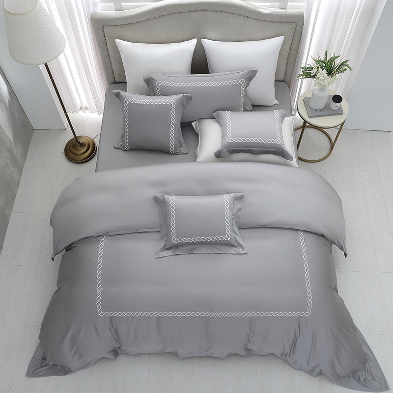 Hongyu 300 Woven Tencel Cotton Duvet Cover Bed Bag Set Blue Gray (Double/Large/Extra Large) - Bedding - Other Materials Gray