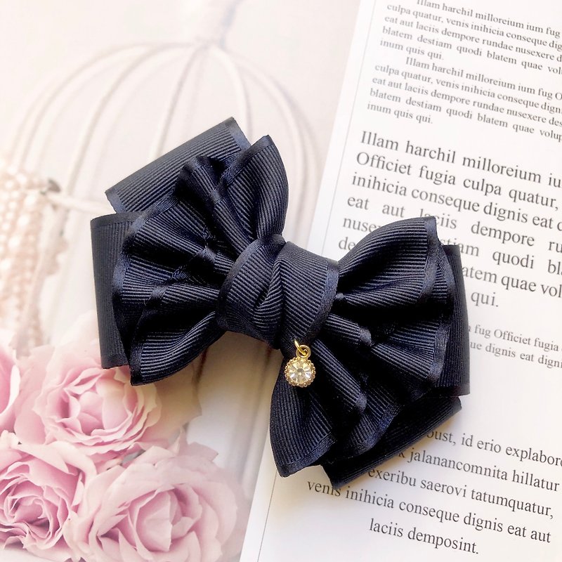 Fresh and simple temperament bow spring clip / navy blue - Hair Accessories - Other Materials Blue