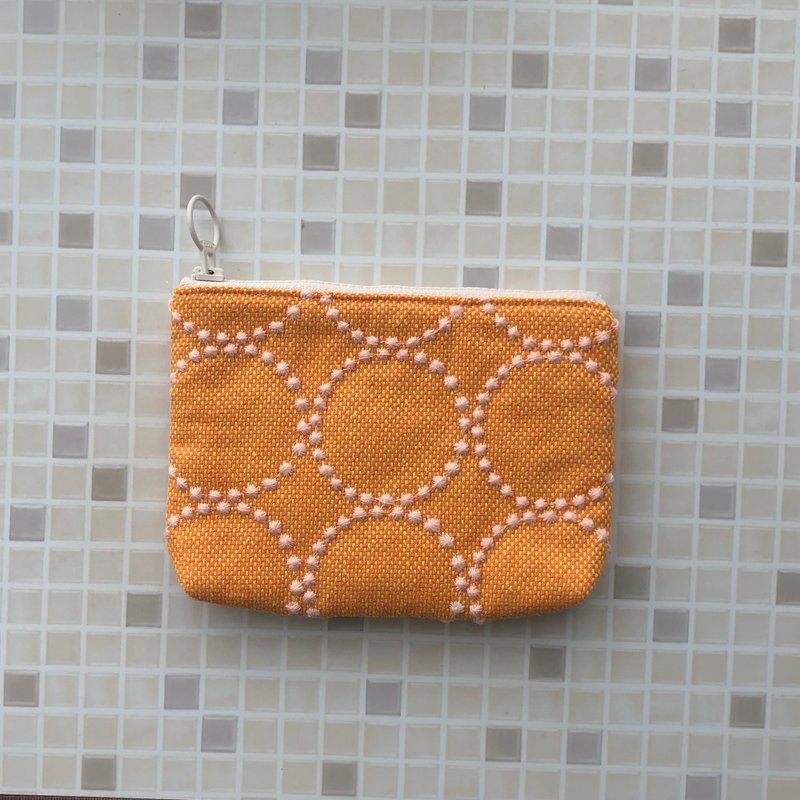 mina perhonen tambourine small pouch orange handmade circle pattern - Toiletry Bags & Pouches - Cotton & Hemp Orange