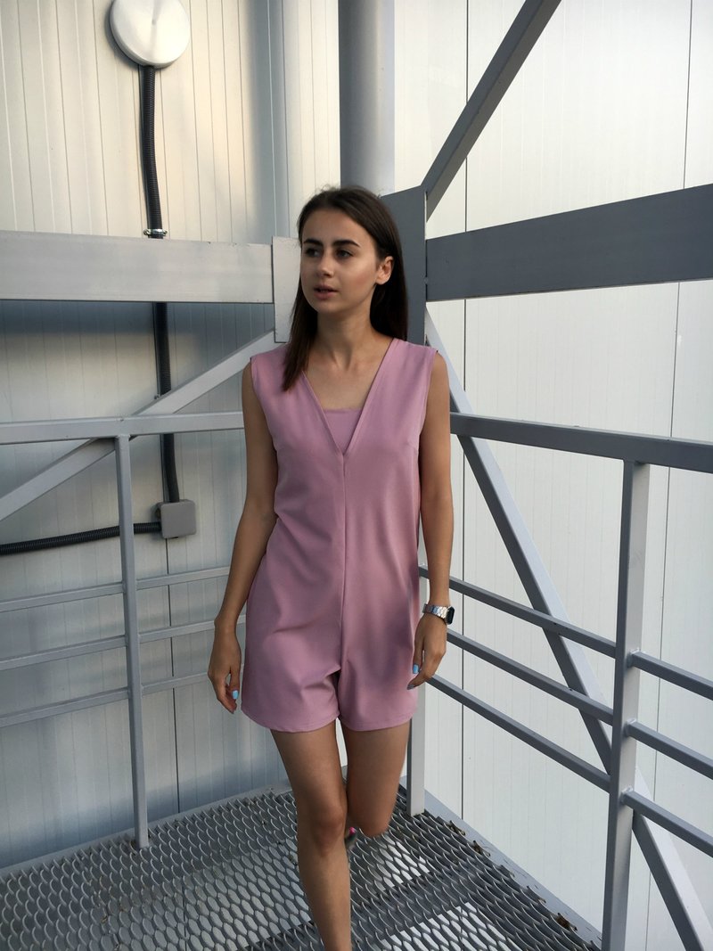 Pink Overall Shorts women, Summer Dungarees, shorts overalls, Short Jumpsuit - 吊帶褲/連身褲 - 其他材質 粉紅色