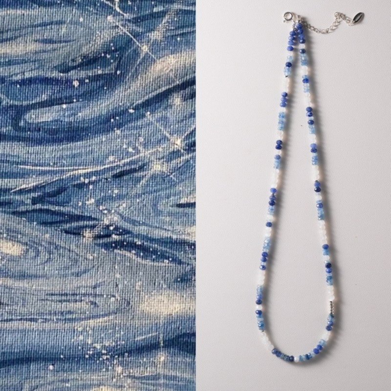 Original handmade blue stone necklace natural pearl silver necklace - สร้อยคอทรง Collar - หยก 