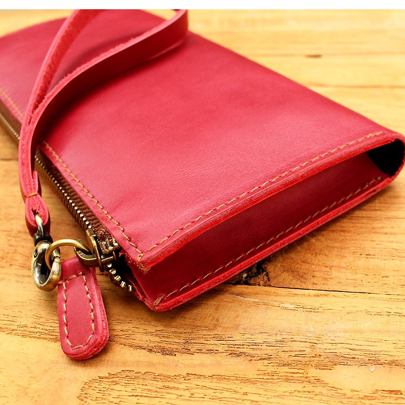 拉鍊長夾 - X1 - 紅色 / 手機袋 / 皮包 / 錢包 /長夾/皮夾 - 銀包 - 真皮 紅色