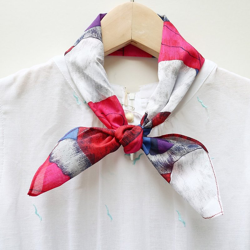 JOJA│日本の古い布の手のスカーフ/スカーフ/リボン/ストラップ - スカーフ - コットン・麻 レッド
