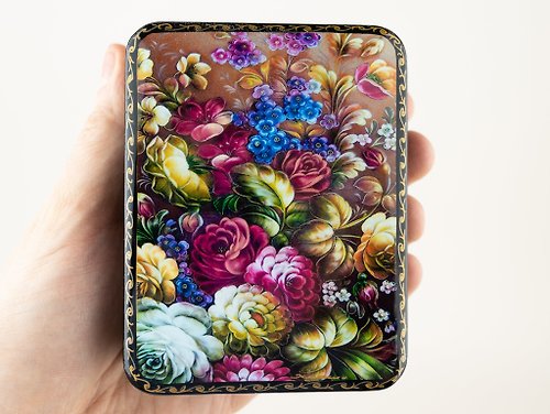 FirebirdWorkshop Lacquer box with print, Personalized Jewelry box, jewelry boxes with flowers